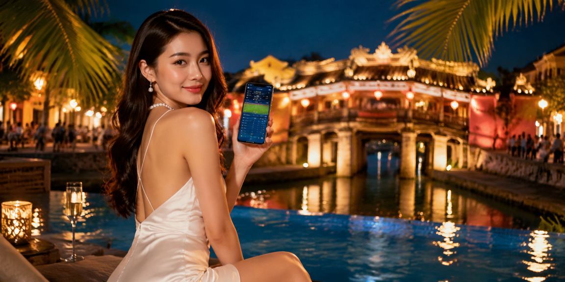 Cảnh đêm phố Hội An với ánh đèn neon sôi động và cảm giác giải trí năng động